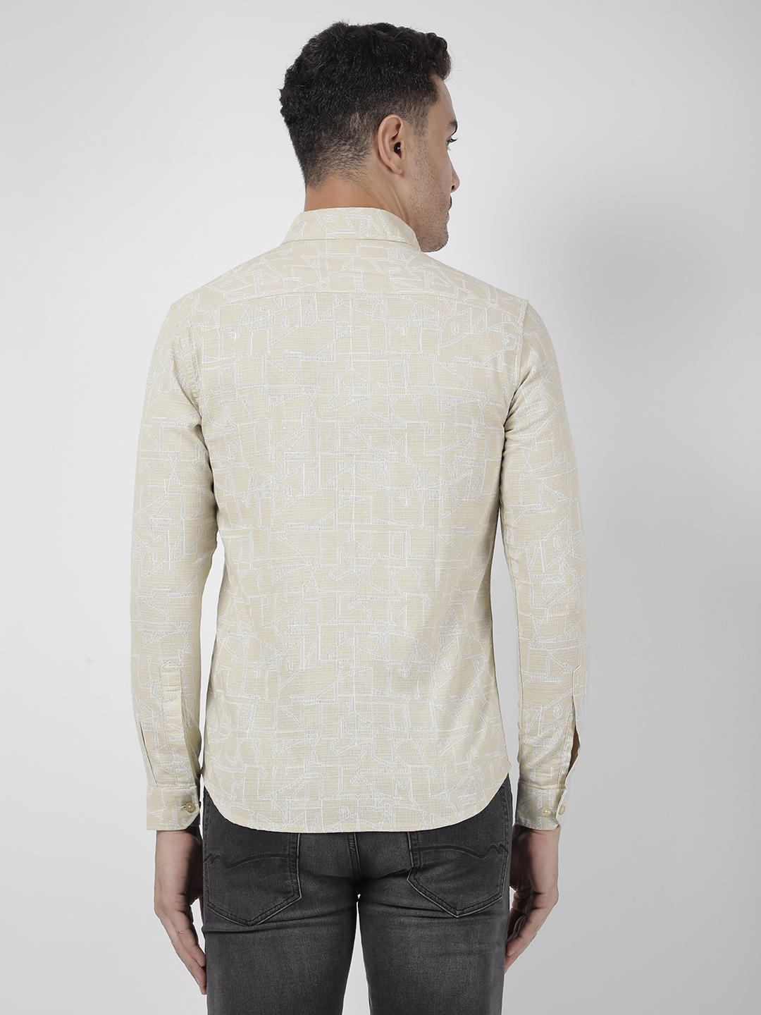 Numero Uno Men Abstract Beige Shirt